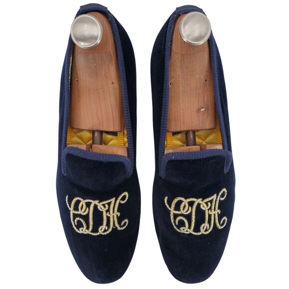 Crockett & Jones Custom English Velvet Slippers Mens 11 Handmade CDH Monogram - Picture 8 of 13